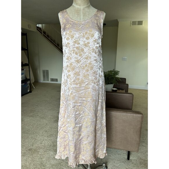 Vintage Bella Notte Apparel Pink Floral Ballerina Midi Tank Dress Sz S Satin - Picture 1 of 9